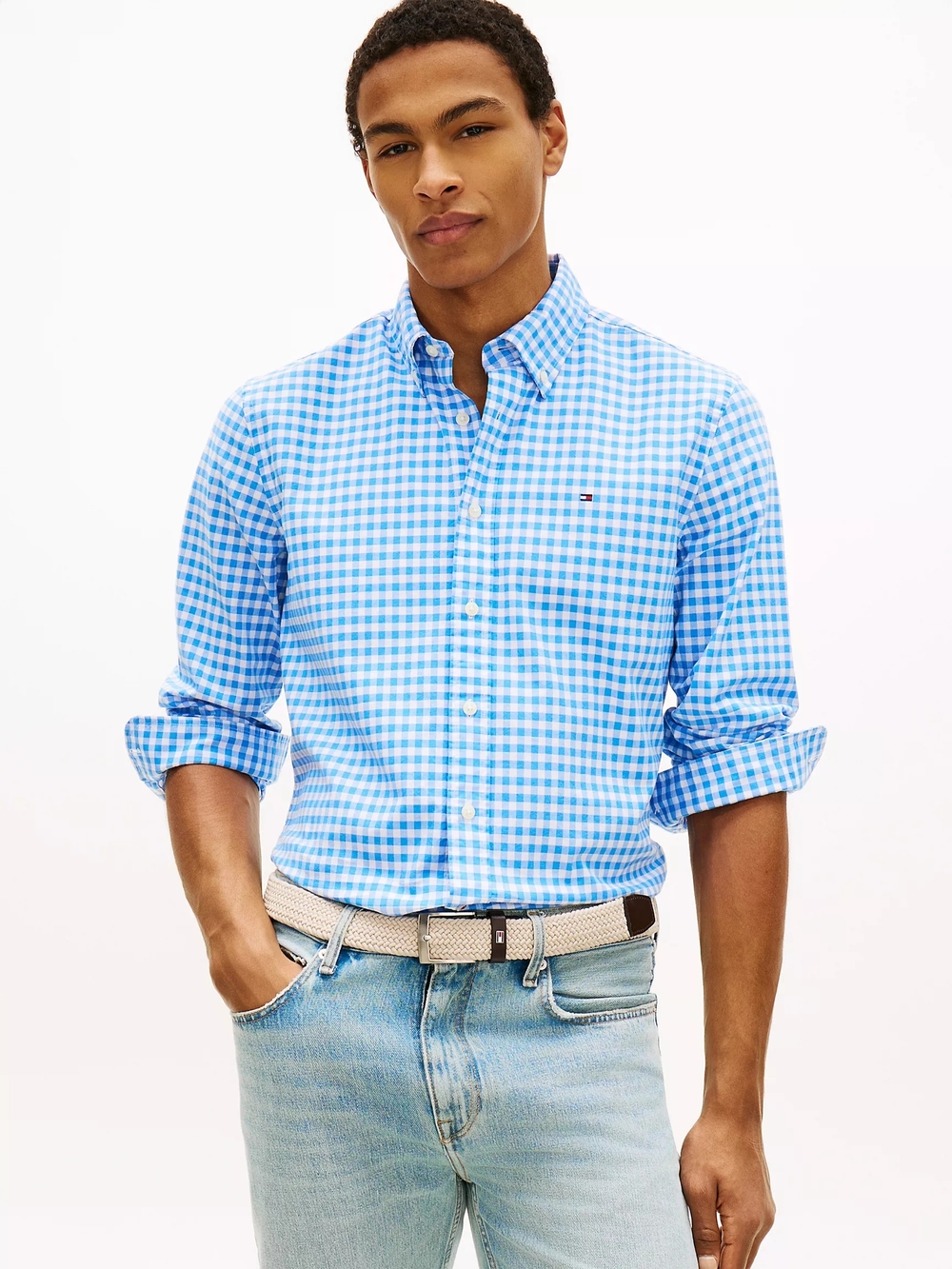 Tommy Hilfiger Light Blue Gingham Button-Down Shirt Size Medium
